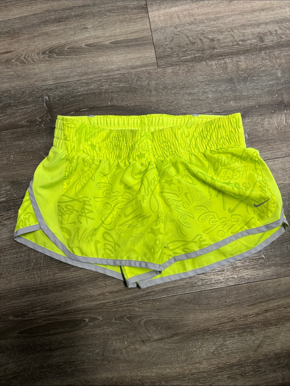 Nike Women’s Neon Yellow Athletic Running Shorts with Reflective Trim, sz S